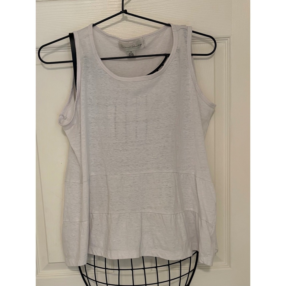 French Laundry White Tiered Peplum Tank Top Cotton Blend Women's Medium